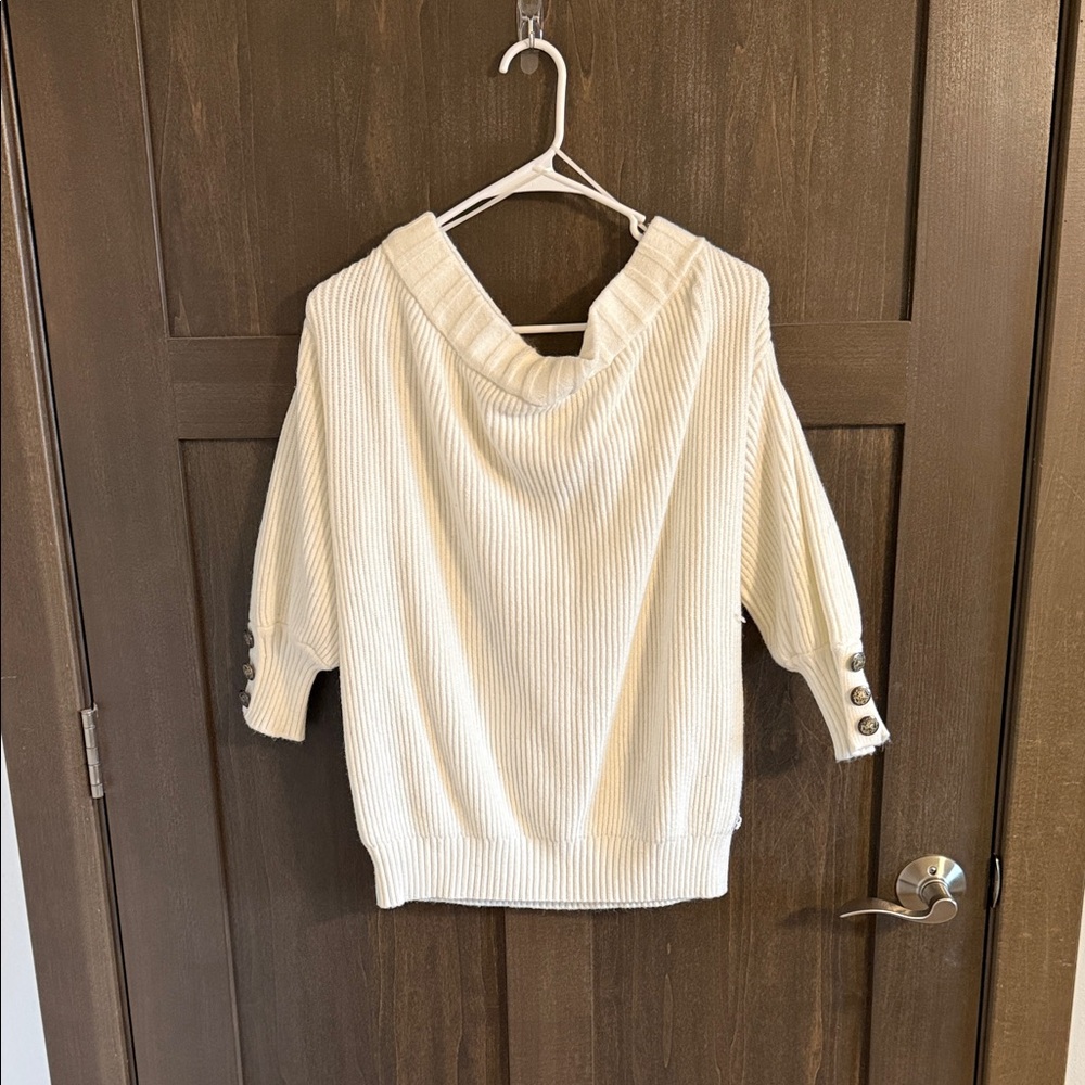 Mazik Cream V-Neck Sweater with Button Details